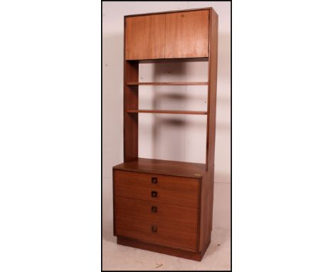 A G-Plan 1970's retro upright bookcase / room divider cabinet. Drawers to the base with upright gallery shelf and cabinet top