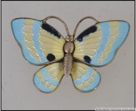 A Danish sterling silver and enamel butterfly brooch by BAHNER, Volmer . Marked to verso VB Sterling silver with pin. Weight 