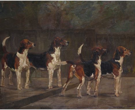 ‡Nina Colmore (1889-1973) The Roundway Harriers Signed with initials, dated 1921 and inscribed Honesty, Hecuba, Harmless, Hop