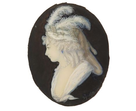 λ François Hippolyte Desbuisson, Hipolite (French c.1740-c.1822) Miniature portrait of a lady, head and shoulders in profile 