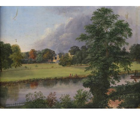 Richard Hilditch (mid 19th Century) Cambridge Meadow, Richmond Signed, titled and dated 1855 on a label verso, possibly in an