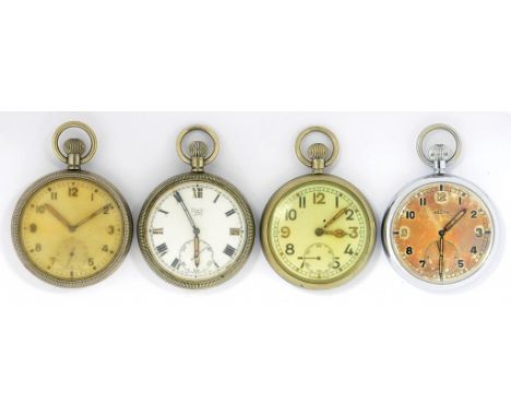 TWO LIMIT RECTA AND OTHER NICKEL/PLATED BRITISH MILITARY ISSUE KEYLESS LEVER WATCHES, CASE BACKS MARKED BROAD ARROW G.S.T.P. 
