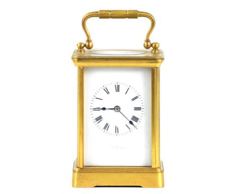 A FRENCH BRASS CARRIAGE CLOCK, 12CM H EXCLUDING HANDLE, CIRCA 1900 