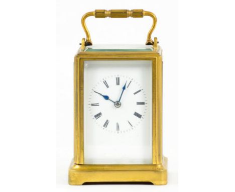 FRENCH BRASS CARRIAGE CLOCK IN ONE PIECE CASE, THE ESCAPEMENT A REPLACEMENT, 10.5CM LATE 19TH CENTURY  