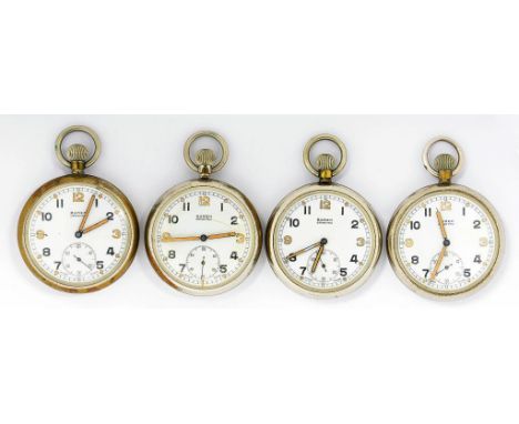 FOUR BUREN NICKEL/PLATED BRITISH MILITARY ISSUE KEYLESS LEVER WATCHES, CASE BACKS MARKED BROAD ARROW G.S.T.P. AND NUMBER 
