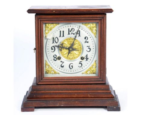 AN ANSONIA CLOCK CO STAINED WOOD MANTEL CLOCK, 30CM H, C1900 