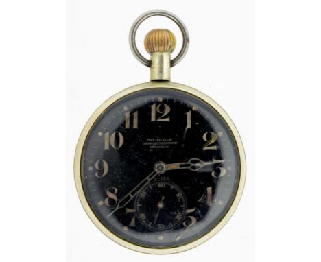 A DOXA WORLD WAR ONE NICKEL PLATED ROYAL FLYING CORP ISSUE KEYLESS LEVER WATCH, THE BLACK DIAL MARKED 30 HOUR NON-LUMINOUS MA