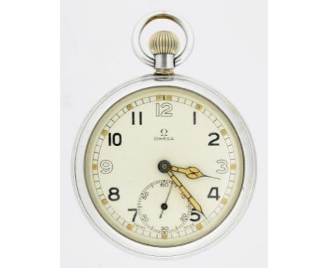 AN OMEGA PLATED  PLATED BRITISH MILITARY ISSUE KEYLESS LEVER WATCHES, CASE BACKS MARKED BROAD ARROW G.S.T.P. AND NUMBER 