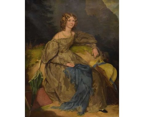 19th Century English School - oil on canvas - portrait of a young lady, 75cm x 62cm, framed 