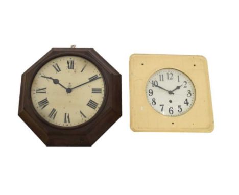George VI brown Bakelite GPO wall clock, the Roman dial with Royal cypher and GPO initials, impulse movement, octagonal surro