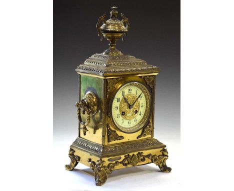 Early 20th Century Japy Freres French mantel clock, having Arabic chapter ring dial, 40cm high, with key and pendulum 