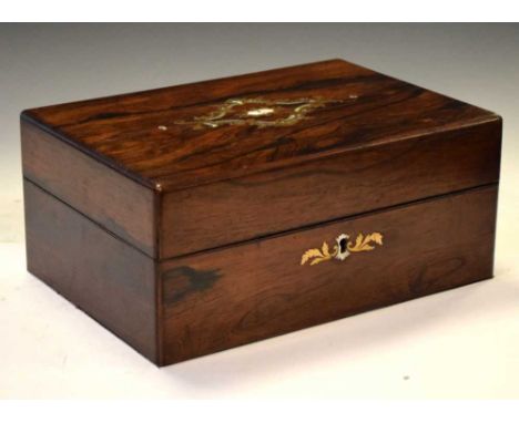 Victorian inlaid rosewood dressing box with mirror, 30cm x 21cm x 13cm high