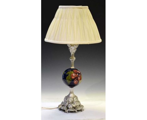 Moorcroft - Composition lamp base mounted with Moorcroft globe, 36cm high (base only)
