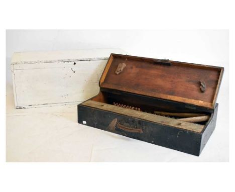Two vintage tool boxes with a small selection of tools