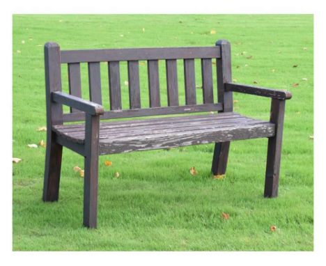 Teak garden bench of slatted design, 120cm x 93cm high