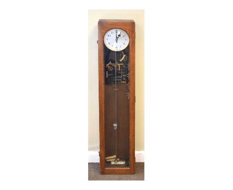 Oak-cased synchonome electric clock, 126cm high