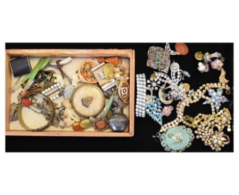 Quantity of interesting miscellanea to include; shooting medals, costume jewellery. meerschaum pipe, Oriental fan, cased meda