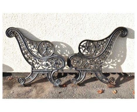 Pair of cast iron bench ends, 80cm x 58cm 