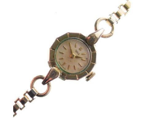 Tudor - Lady's gold-plated cocktail watch, baton hour markers, manual wind movement on a rolled gold bracelet strap, 18mm (ex