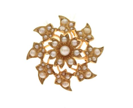 Late Victorian seed pearl pendant/brooch, circa 1890, unmarked, 2.4cm diameter, 4.9g gross approx