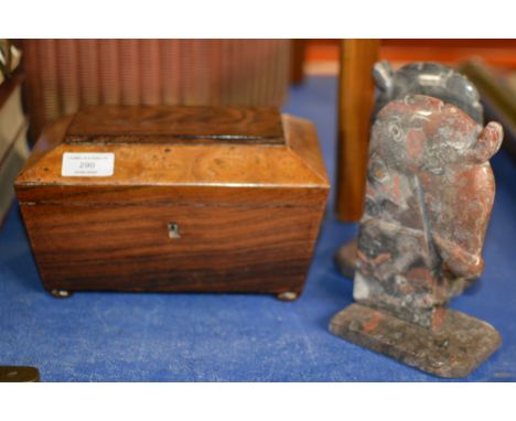 ROSEWOOD 2 DIVISION TEA CADDY &amp; PAIR OF ONYX BOOKENDS     