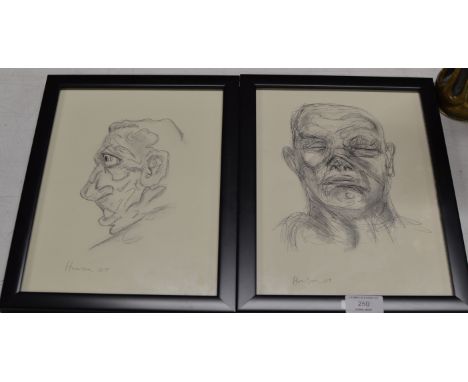 PAIR OF 11½" X 8" FRAMED PORTRAIT DRAWINGS BY HOWSON, DATED 07     