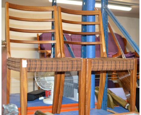 PAIR OF TEAK LADDER BACK CHAIRS     