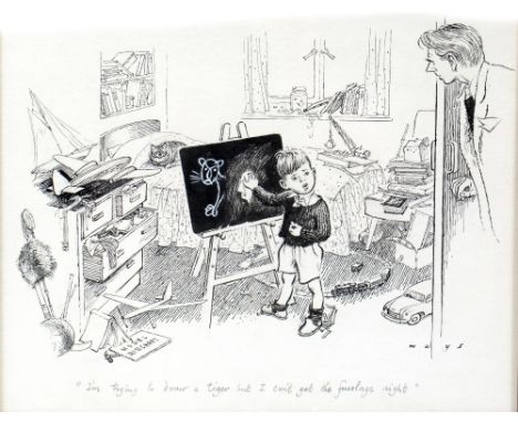 Douglas Lionel Mays (1900-1991) 'I'm trying to draw a Tiger but I can't get the fuselage right' pencil and pen sketch  signed
