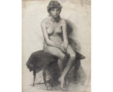 Malliun (Contemporary)  'A study from life (Nude Female)' graphite and charcoal sketch 45cm x 60cm and two other sketches, on