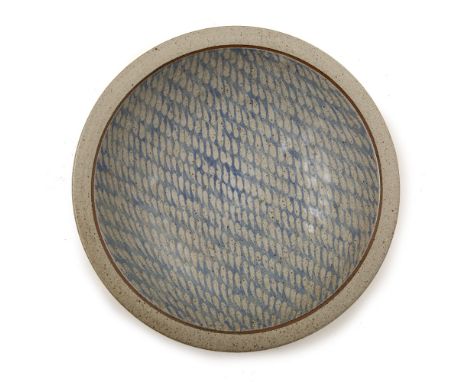 David Lloyd-Jones (1928-1994) large blue glazed bowl with speckled decoration  impressed seal mark 51cm across