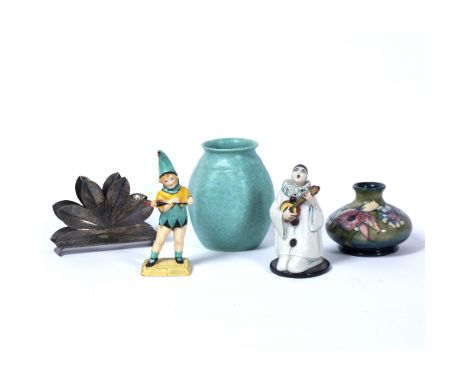 Collection of ceramics to include:  Minton porcelain figure 'The Jester' modelled by R. Bradbury 15cm high, Moorcroft Iris va