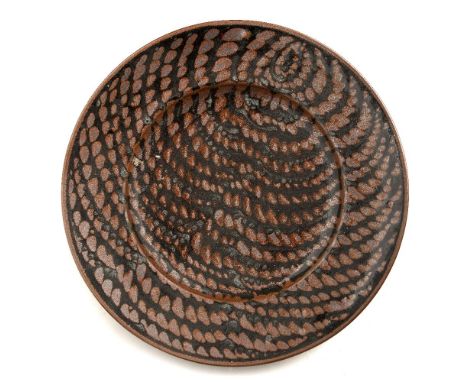 David Lloyd-Jones (1928- 994) large iron glazed charger with brushwork decoration impressed seal mark  49cm across