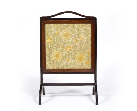 Arts &amp; Crafts  firescreen, circa 1890 inset embroidered panel attributed to Leek Embroidery Society  87cm high