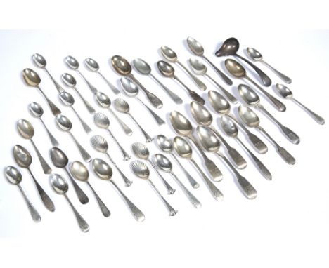Collection of assorted silver teaspoons white metal ladle etc 