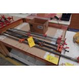 5 ASSORTED BAR CLAMPS W/ BOX OF BAR CLAMP TOOLS