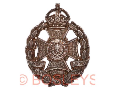7th 8th Bns. PWO West Yorkshire Regiment (Leeds Rifles) Officer’s 1940 Birmingham hallmarked silver cap badge.A very fine sca