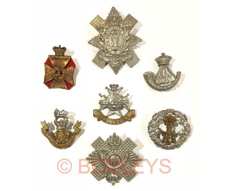 7 Victorian Infantry cap badges.Loyals ... Yorkshire ... Highland Light Infantry ... Sherwood Foresters ... Durham Light Infa