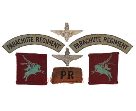 Parachute Regiment WW2 Insignia from one Airborne soldier.Pair of PARACHUTE REGIMENT printed canvas shoulder titles (dark blu