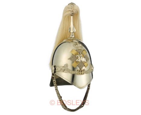 Scottish. Fife Light Horse 1871 pattern Officer’s helmet.A fine and rare silvered Officer’s example. To the front, a regiment