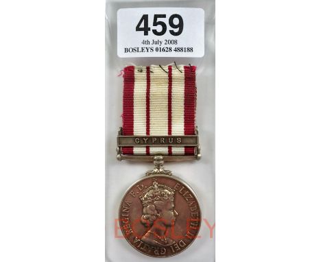 Royal Navy Officer’s Naval General Service Medal, clasp “Cyprus”Awarded to “LT. THE HON E.B.G. GIBSON RN (REPLACEMENT). PLEAS