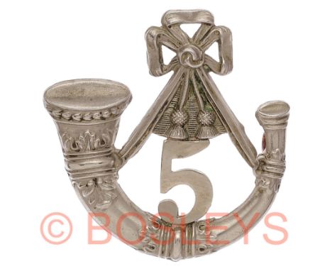 Badge. Scottish. 5th Lanarkshire Rifle Volunteers Victorian shako plate / glengarry badge. A good scarce die-stamped white me