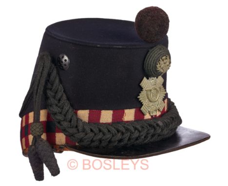 Scottish Highland Light Infantry Edwardian OR’s shako.A good Boer War 1901 dated example. Dark blue cloth body with diced ban