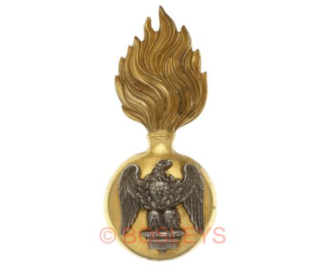 Royal Irish Fusiliers post 1881 Officer’s fur cap grenade.A fine example. Gilt flaming grenade, the ball mounted with silver 