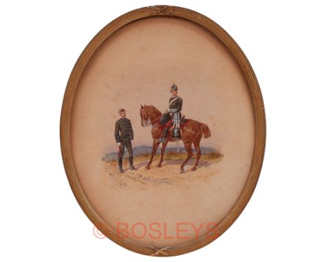 Victorian Orlando Norrie Watercolour Painting of Officer’s of the Royal Artillery Volunteers.This fine quality oval portrait 