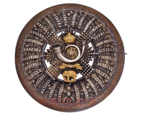 Highland Light Infantry Victorian Officer’s plaid brooch.A poor post 1882 example. Burnished cast silvered quoit with engrave
