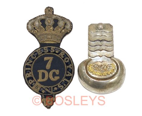 4th Royal Irish Dragoon Guards Officer’s shoulder scale circa 1830 and 7th DG shabraque badgeSilver plated undress shoulder s