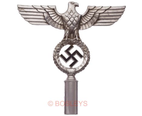 German Third Reich NSDAP flag / banner finial by Gebrüder Cosak, Neheim.A good scarce burnished aluminium example. Outspread 