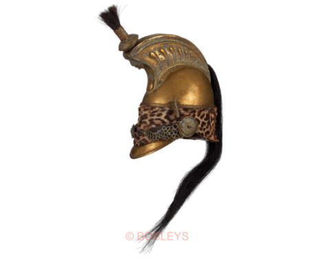 19th Century French Cuirassier’s helmet.A good example, with brass skull.  To the crown, is a brass comb, to each side floral