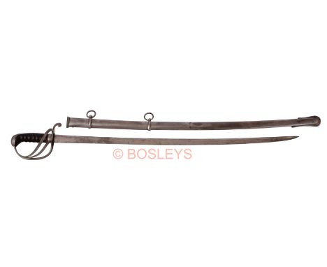 1821 Light Cavalry Trooper’s Sword.This example with a plain piped back slightly curved blade. The three bar open guard hilt 