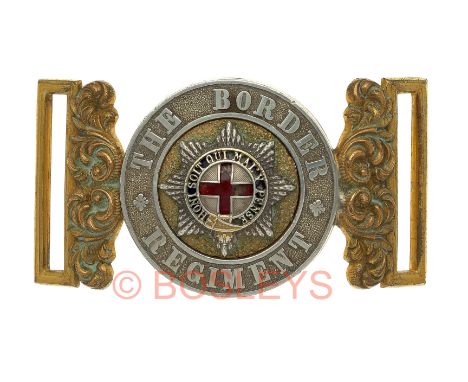 Border Regiment Victorian Officer’s waist belt clasp and belt circa 1881-1900.A good silver and gilt interlocking example wit